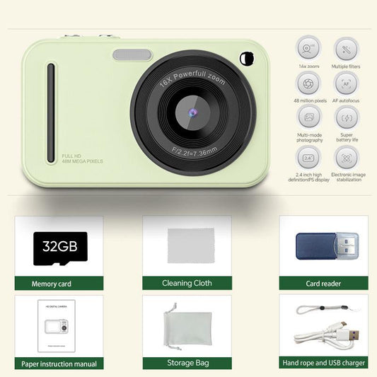 48MP Digital Camera with 16x Zoom & AF Autofocus - Full HD Vlogging Camera for Beginners & Kids(Green).