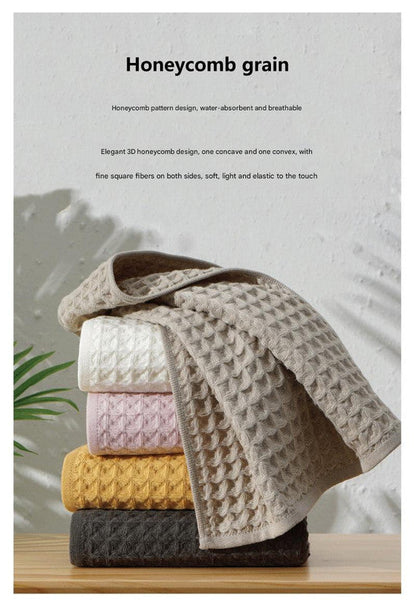Luxurious 100% Cotton Waffle Weave Towel Set - 3-Piece Absorbent, Quick-Drying & Soft(White)