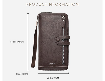 Two pieces High-Capacity PU Leather Clutch Wallet - Unisex Design with Wrist Strap, Zipper & Multiple Card Slots(black)