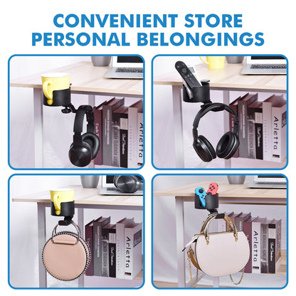 Heavy-Duty All-Metal Desk Clamp with 360-Degree Swivel Headphone Hanger & Cup Holder(black)
