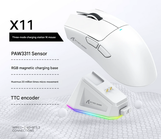 High-Performance Tri-Mode Wireless Gaming Mouse - 22000 DPI, Rechargeable, with RGB Charging Dock(white).