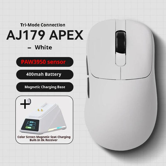 Tri-Mode Wireless Gaming Mouse with 8000Hz Polling Rate, PAW3950 Sensor & Magnetic Charging Dock(White).