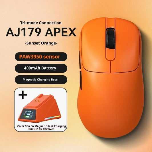 Tri-Mode Wireless Gaming Mouse with 8000Hz Polling Rate, PAW3950 Sensor & Magnetic Charging Dock(Orange).