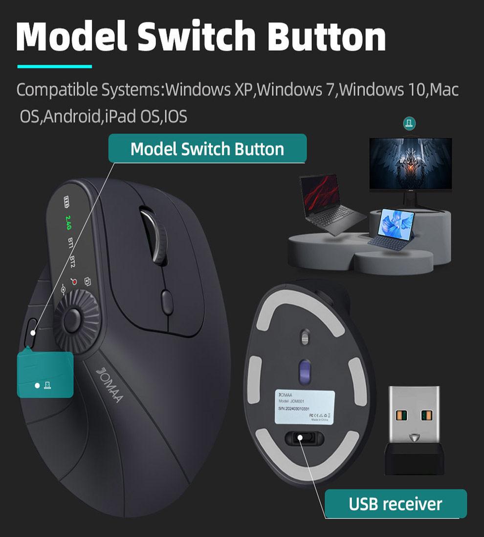 Ergonomic Vertical Mouse - 2.4G/Bluetooth Multi-Mode, LED Display, 57-Degree Angle, & 400mAh Battery(Beige).