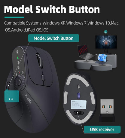 Ergonomic Vertical Mouse - 2.4G/Bluetooth Multi-Mode, LED Display, 57-Degree Angle, & 400mAh Battery(Beige).
