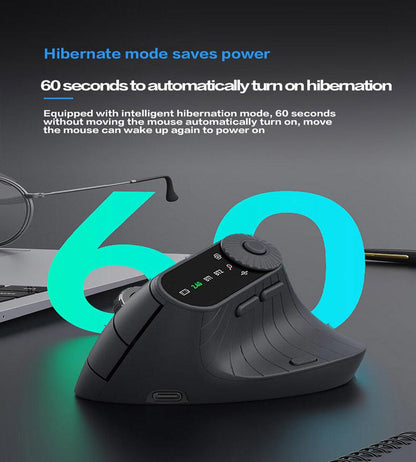 Ergonomic Vertical Mouse - 2.4G/Bluetooth Multi-Mode, LED Display, 57-Degree Angle, & 400mAh Battery(Black).