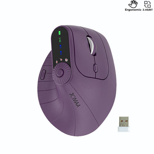 Ergonomic Vertical Mouse - 2.4G/Bluetooth Multi-Mode, LED Display, 57-Degree Angle, & 400mAh Battery(Purple).