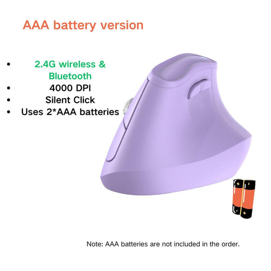 Ergonomic Vertical Mouse - Multi-Device Bluetooth5.0 & 2.4G Wireless, Adjustable DPI, Silent Click(Purple).
