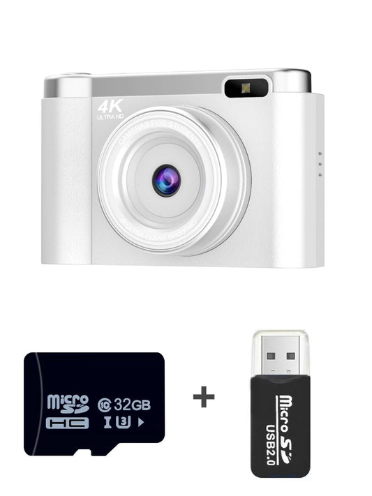 4K Ultra HD Digital Camera - 75MP, 2.8-inch Rotatable Screen, Auto Focus & Built-in Flash(white).