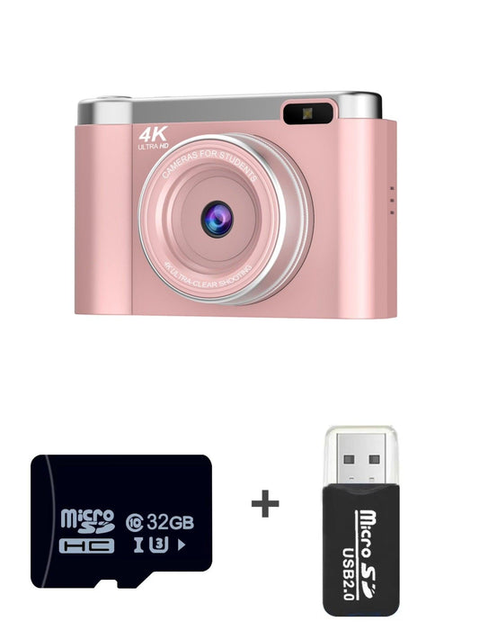 4K Ultra HD Digital Camera - 75MP, 2.8-inch Rotatable Screen, Auto Focus & Built-in Flash(pink).