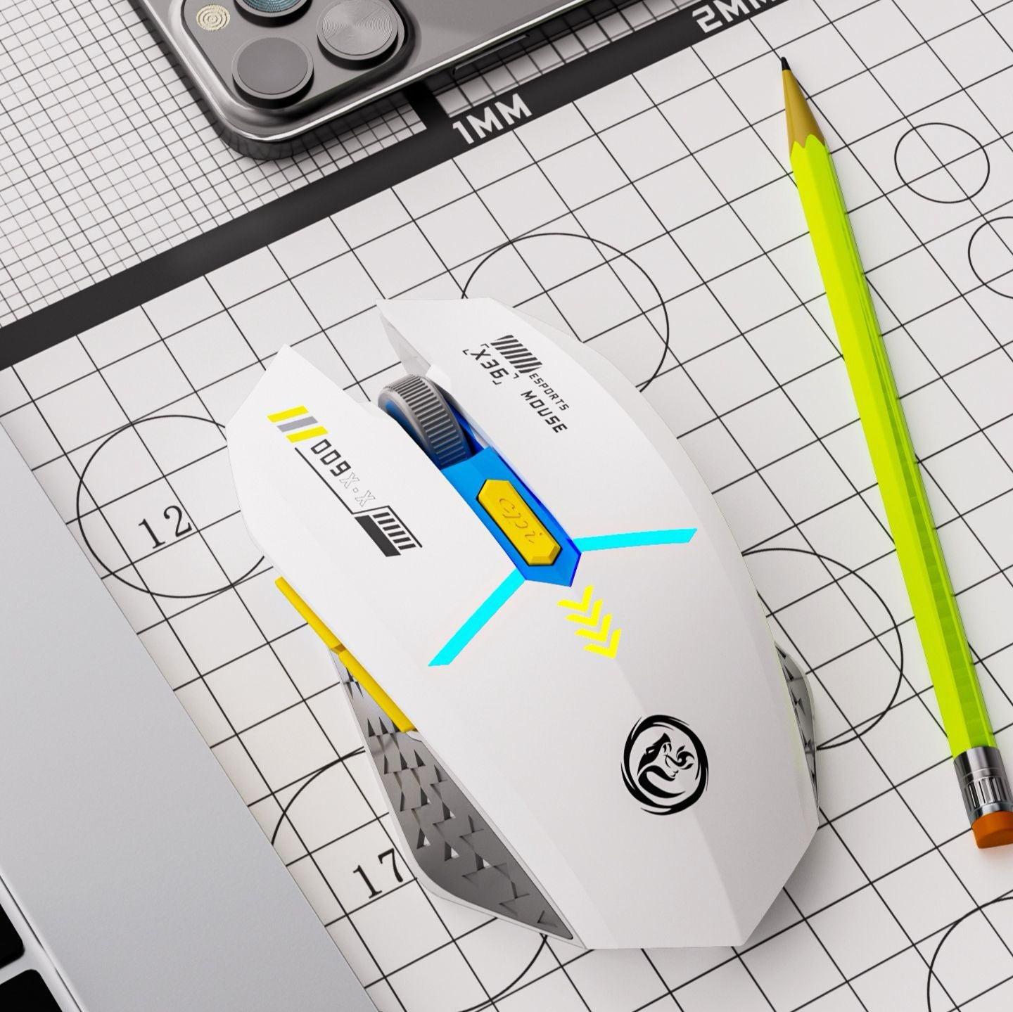Ergonomic Dual-Mode Wireless Gaming Mouse - Mute Buttons, Adjustable DPI, Rechargeable, Multi-Assist Keys(white).