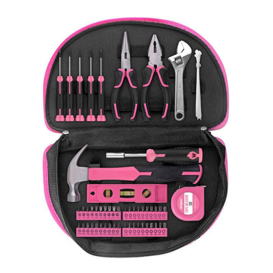 63-Piece Essential Home Repair Tool Kit with Portable Zipper Case(pink).