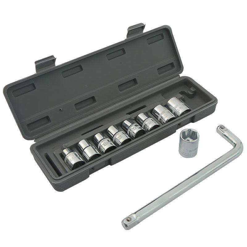 Two 10-piece L-shaped socket wrench sets - 1/2" drive chrome vanadium steel with metric sockets and housings(gray).
