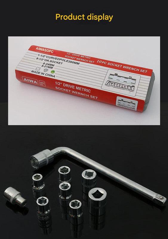 Two 10-piece L-shaped socket wrench sets - 1/2" drive chrome vanadium steel with metric sockets and housings(gray).