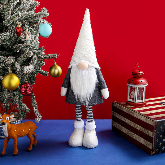 Retractable Leg Christmas Gnome Plush - Adjustable Standing Holiday Decoration(white)
