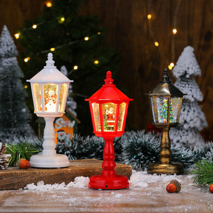 Festive LED Christmas Snow Globe Lantern - Glittering Tabletop Decoration with Santa/Snowman Scene, Dual Power(white)