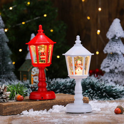 Festive LED Christmas Snow Globe Lantern - Glittering Tabletop Decoration with Santa/Snowman Scene, Dual Power(white)