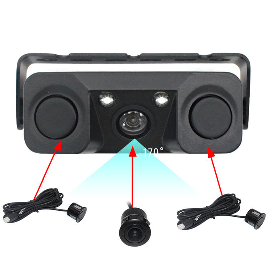 3-in-1 Car Reversing Camera & Parking Sensor System with Monitor - License Plate Frame Mount, Waterproof & Night Vision(black)