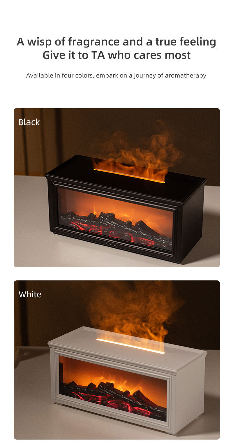 Fireplace Flame Effect Aroma Diffuser & Humidifier with 7-Colour Light, Timer & Remote Control(black)