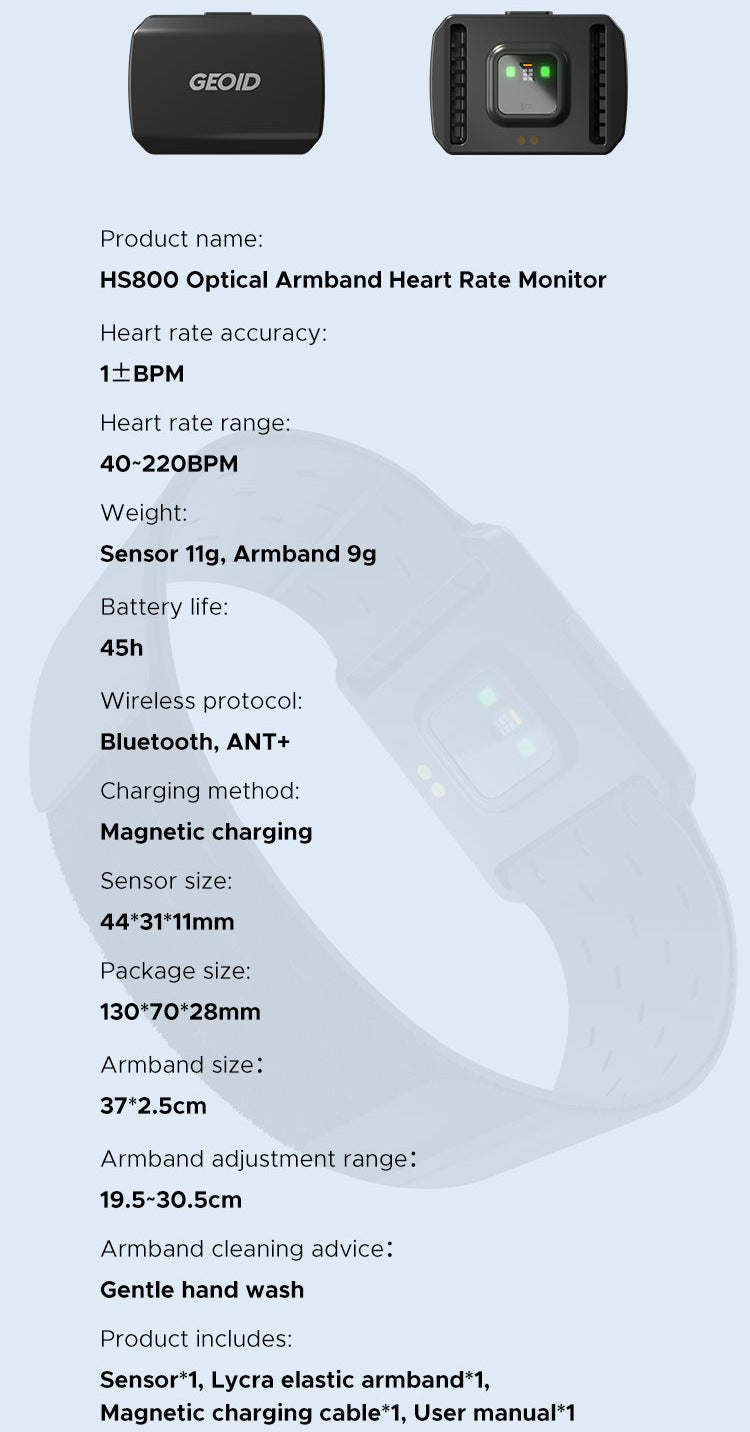 Optical Armband Heart Rate Monitor - Bluetooth & ANT+ Dual Protocol, IP67 Waterproof for Fitness Training(black).