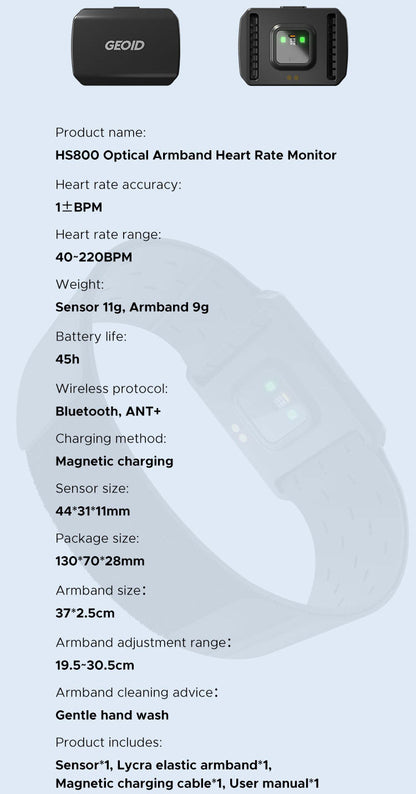 Optical Armband Heart Rate Monitor - Bluetooth & ANT+ Dual Protocol, IP67 Waterproof for Fitness Training(black).