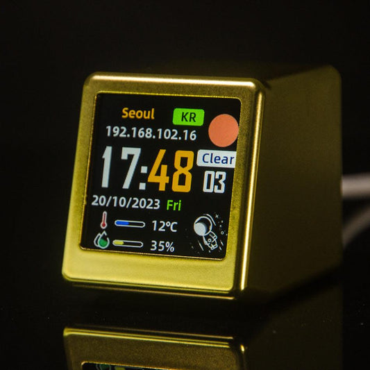 2pc Mini Smart Wi-Fi Weather Station Clock - Desktop Digital Clock with HD IPS Screen, Customizable GIF Display & 3-Day Forecast(Gold).