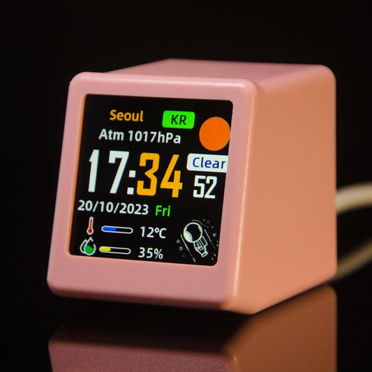 2pc Mini Smart Wi-Fi Weather Station Clock - Desktop Digital Clock with HD IPS Screen, Customizable GIF Display & 3-Day Forecast(Pink).