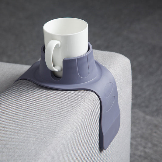 Flexible Anti-Spill Silicone Couch Arm Cup Holder - Sofa Armrest Drink Tray(Grey).