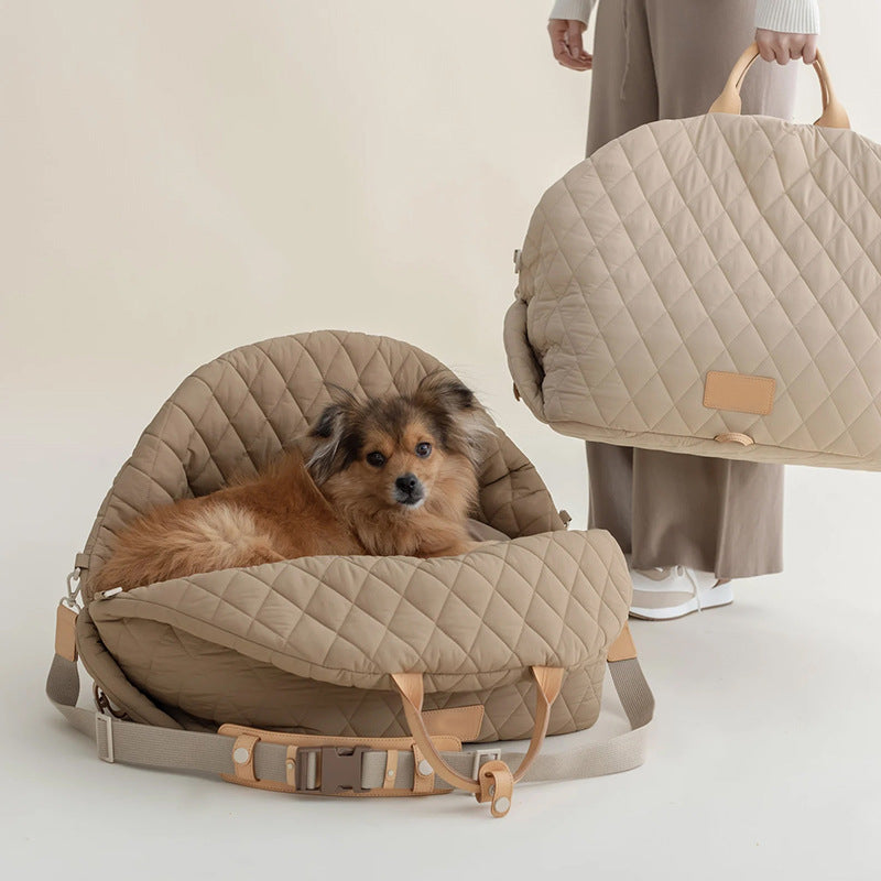 Luxury Quilted 2-in-1 Pet Travel Carrier & Car Booster Seat for Small Dogs(Black)