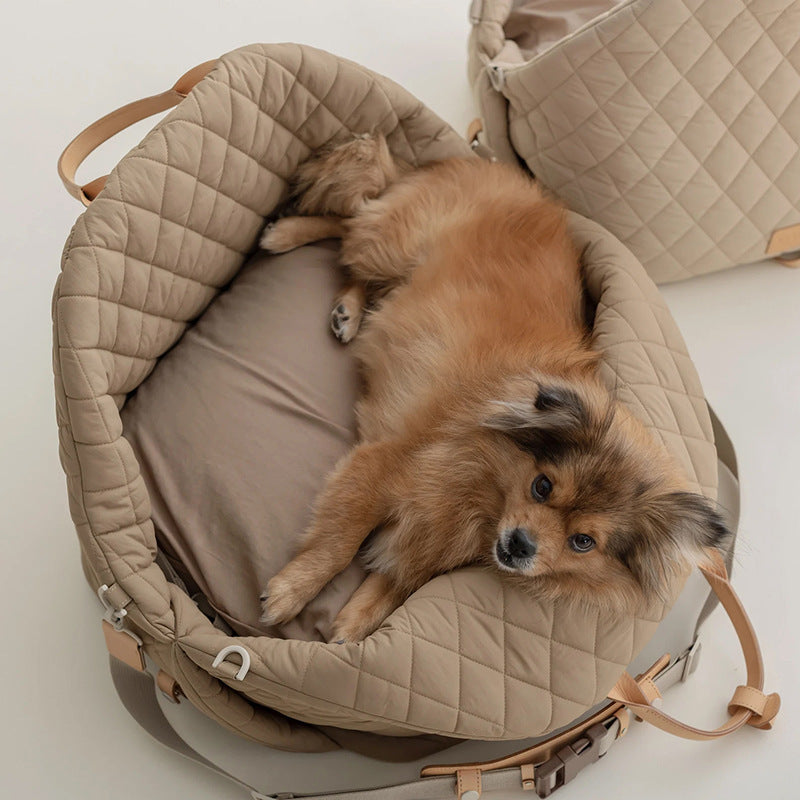 Luxury Quilted 2-in-1 Pet Travel Carrier & Car Booster Seat for Small Dogs(Black)