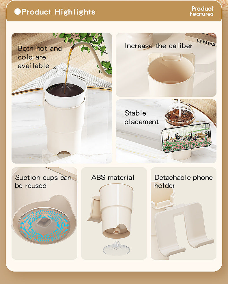 Multi-Purpose Anti-Spill Cup Holder with Suction Base & Detachable Phone Stand(pink)