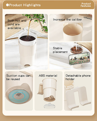 Multi-Purpose Anti-Spill Cup Holder with Suction Base & Detachable Phone Stand(pink)