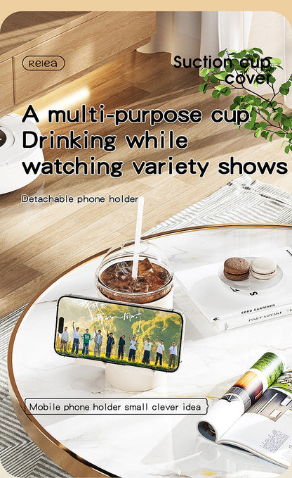 Multi-Purpose Anti-Spill Cup Holder with Suction Base & Detachable Phone Stand(pink)
