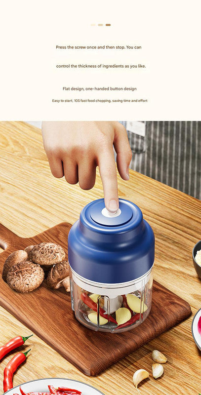 Powerful Mini Electric Food Chopper - USB Rechargeable Cordless Garlic & Meat Mincer(purple 250ml + 4-blade knife)
