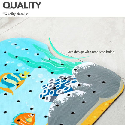 Non-Slip PVC Bath & Shower Mat with Suction Cups and Drainage Holes - Cartoon Ocean Theme(Dolphin)