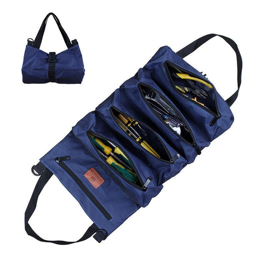 Heavy-Duty Canvas Tool Roll Up Bag & Organizer Tote - Multi-Pocket Wrench & Tool Pouch(Blue).