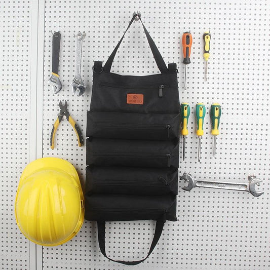 Heavy-Duty Canvas Tool Roll Up Bag & Organizer Tote - Multi-Pocket Wrench & Tool Pouch(Blue).