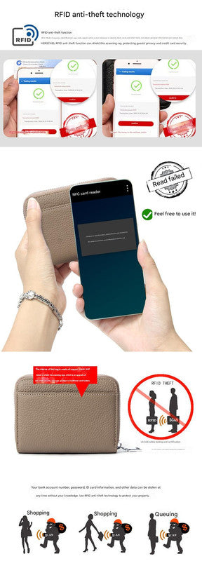 Genuine Leather RFID Blocking Accordion Card Holder & Coin Purse - Large Capacity Zip Wallet(blue)