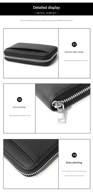 Genuine Leather RFID Blocking Accordion Card Holder & Coin Purse - Large Capacity Zip Wallet(blue)