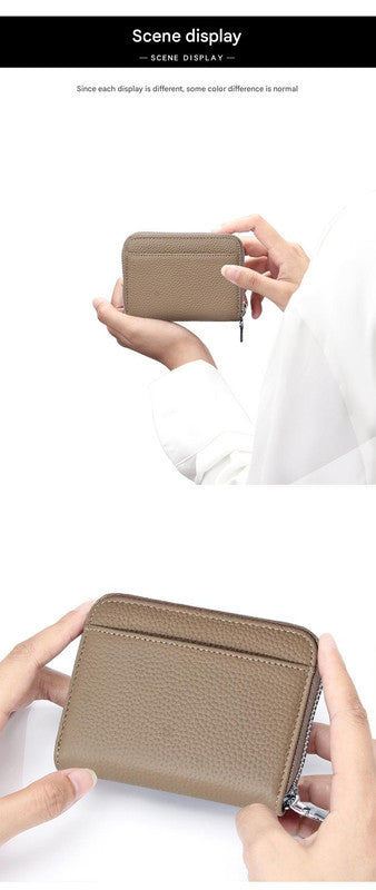 Genuine Leather RFID Blocking Accordion Card Holder & Coin Purse - Large Capacity Zip Wallet(blue)