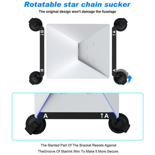 White and Black Heavy-Duty Suction Cup Mount for Starlink Mini - All-Weather Car, RV & Boat Bracket.
