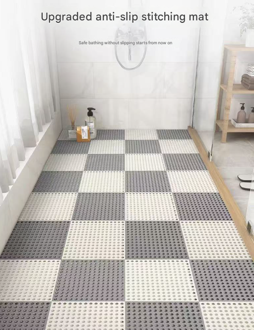 Sky Blue And White DIY Interlocking Non-Slip Floor Tiles - 18-Pack PVC Drainage Mat for Shower & Bathroom Safety