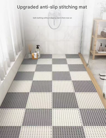 Sky Blue And White DIY Interlocking Non-Slip Floor Tiles - 18-Pack PVC Drainage Mat for Shower & Bathroom Safety