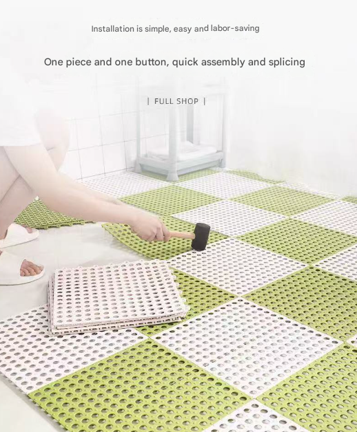 Sky Blue And White DIY Interlocking Non-Slip Floor Tiles - 18-Pack PVC Drainage Mat for Shower & Bathroom Safety