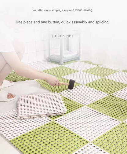 Sky Blue And White DIY Interlocking Non-Slip Floor Tiles - 18-Pack PVC Drainage Mat for Shower & Bathroom Safety
