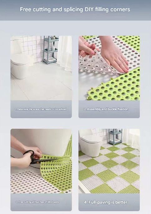Sky Blue And White DIY Interlocking Non-Slip Floor Tiles - 18-Pack PVC Drainage Mat for Shower & Bathroom Safety
