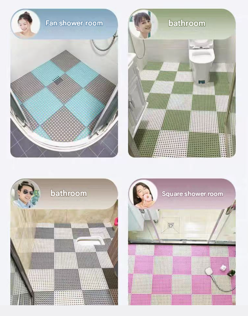 Sky Blue And White DIY Interlocking Non-Slip Floor Tiles - 18-Pack PVC Drainage Mat for Shower & Bathroom Safety