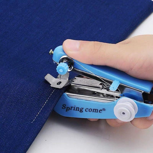 2 Pcs Blue Portable Mini Handheld Sewing Machine - Manual Stitching Tool for Quick Fabric Repairs.