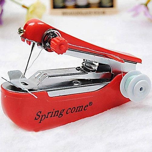 2 Pcs Red Portable Mini Handheld Sewing Machine - Manual Stitching Tool for Quick Fabric Repairs.