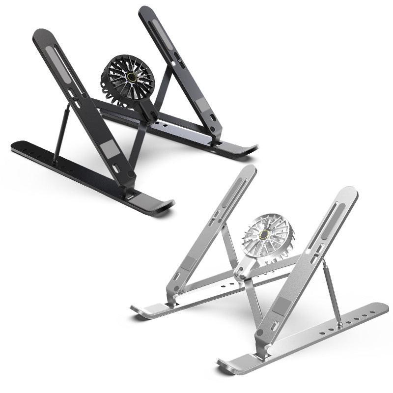 Silver Adjustable Aluminum Laptop Stand with Detachable Cooling Fan - Portable Ergonomic Riser for Desk.